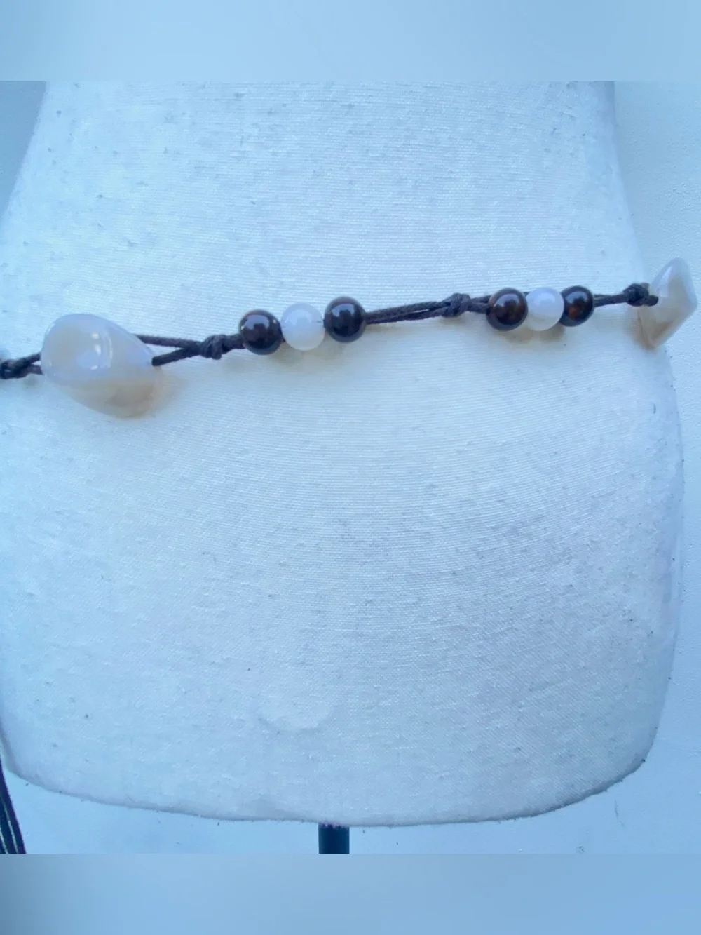 Y2K Cream Stone & Brown Bead Rope Belt One Size